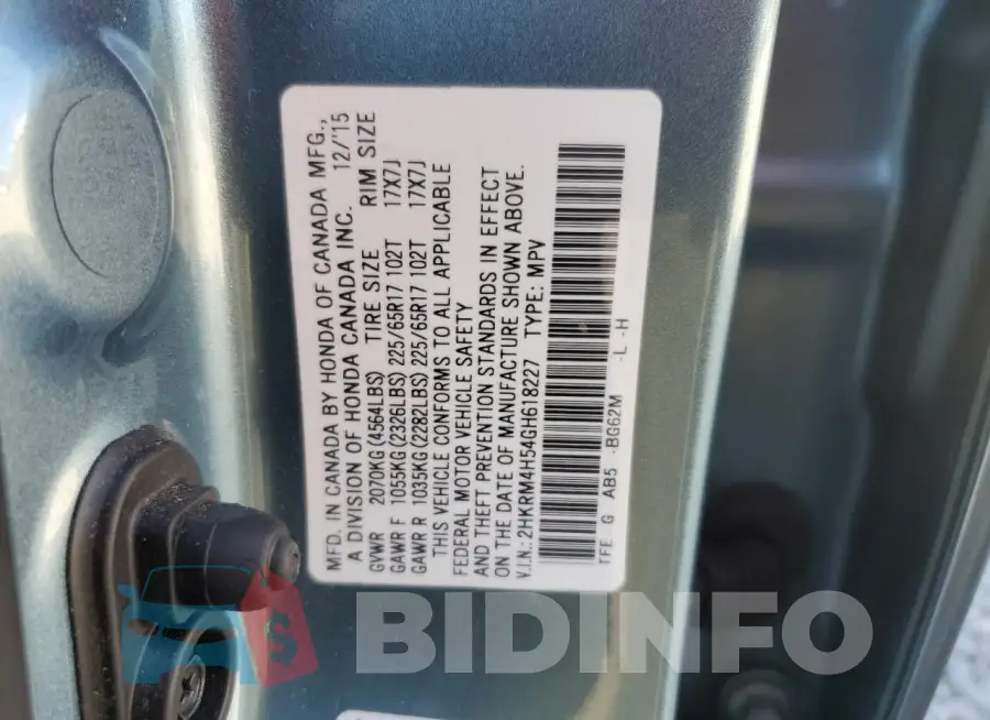 2HKRM4H54GH618227 Photo# 13