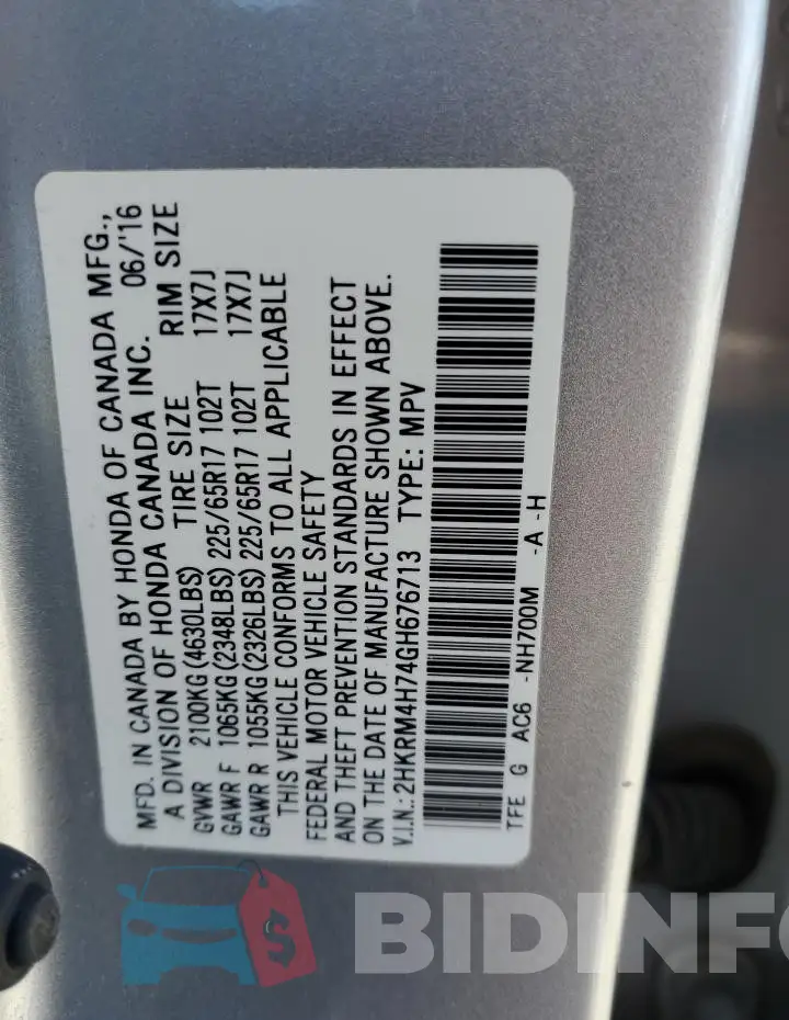 2HKRM4H74GH676713 Photo# 13