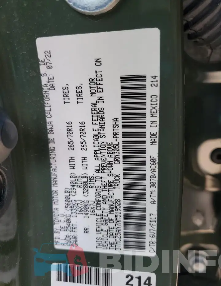 3TMCZ5AN7NM519528 Photo# 12