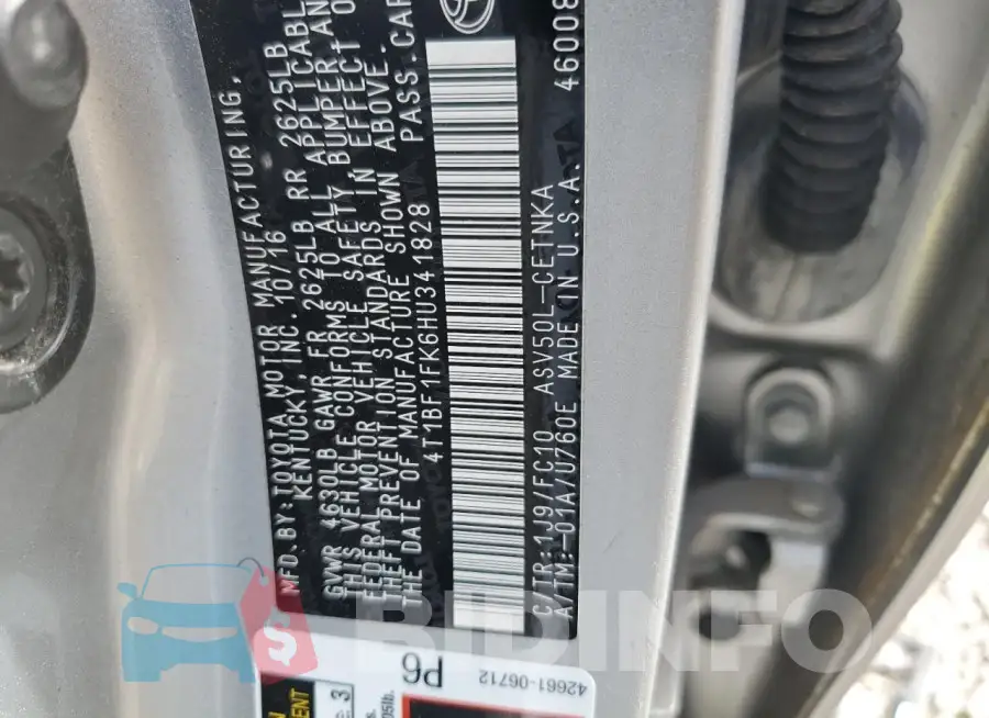 4T1BF1FK6HU341828 Photo# 12