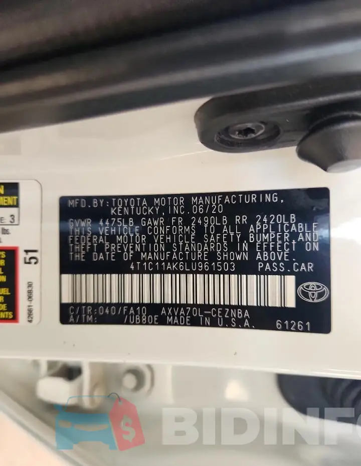4T1C11AK6LU961503 Photo# 12