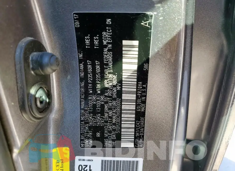 5TDYZ3DC7HS893002 Photo# 13