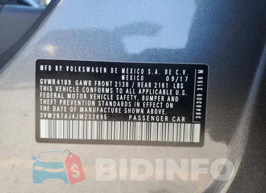 3VW2B7AJ4JM232695 Photo# 13