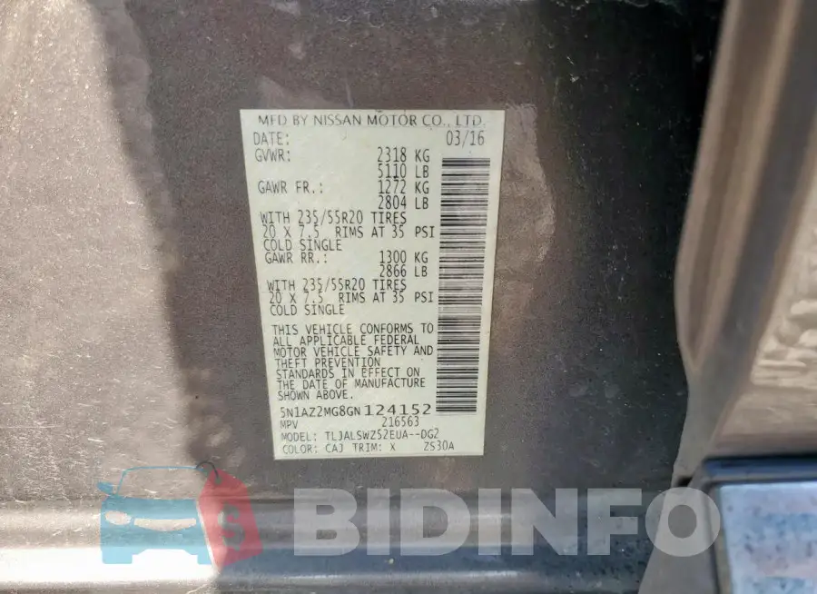 5N1AZ2MG8GN124152 Photo# 13