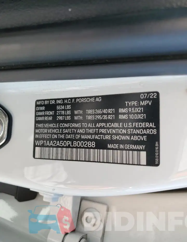 WP1AA2A50PLB00288 Photo# 13
