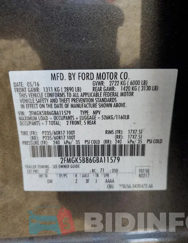 2FMGK5B86GBA11579 Photo# 13
