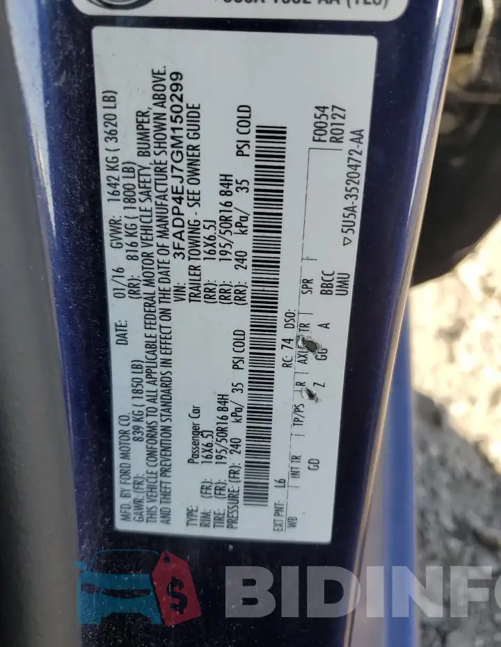 3FADP4EJ7GM150299 Photo# 12