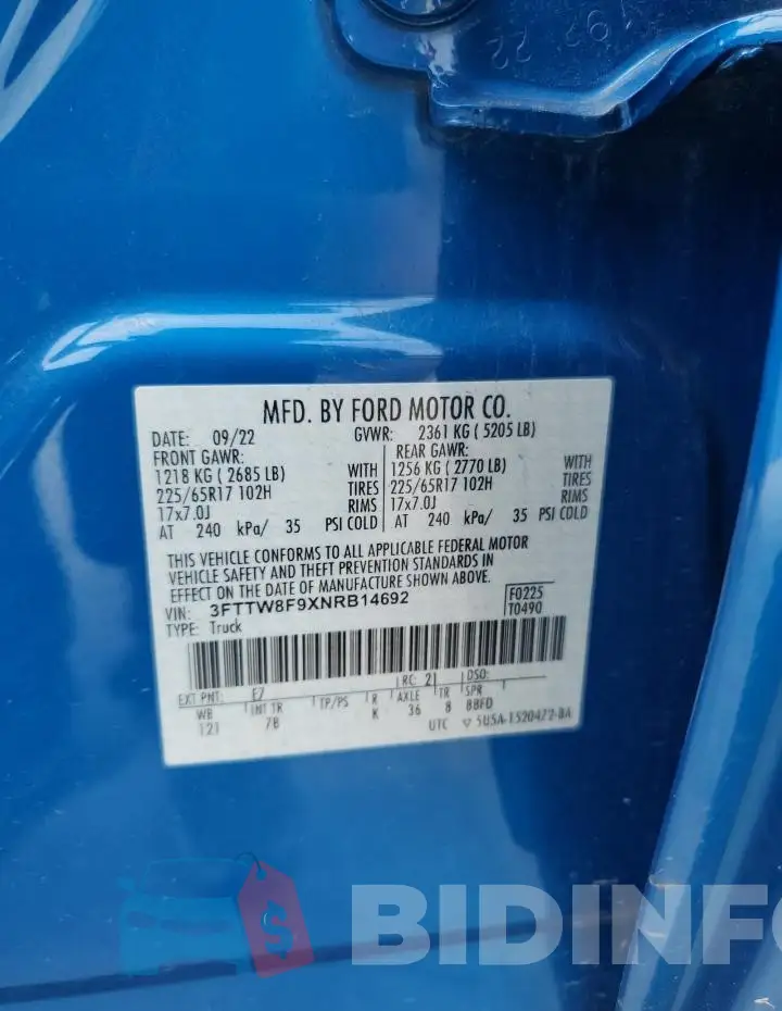 3FTTW8F9XNRB14692 Photo# 12