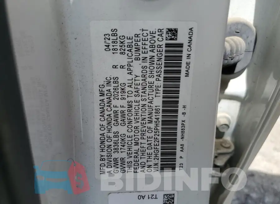 2HGFE2F25PH541861 Photo# 12