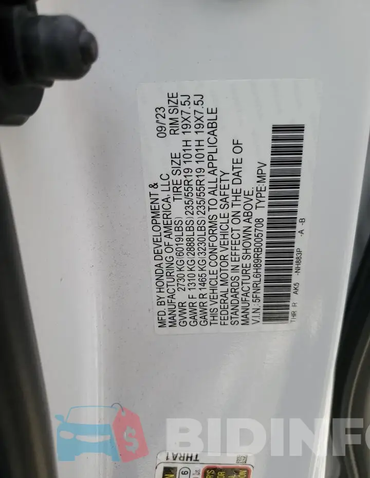 5FNRL6H89RB005708 Photo# 13