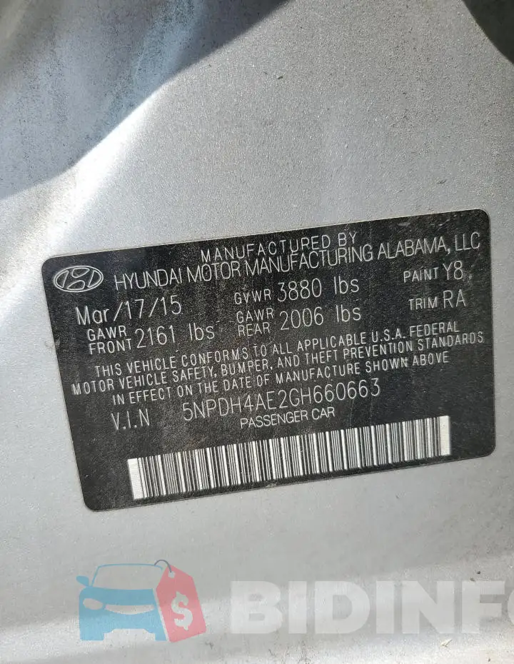 5NPDH4AE2GH660663 Photo# 12