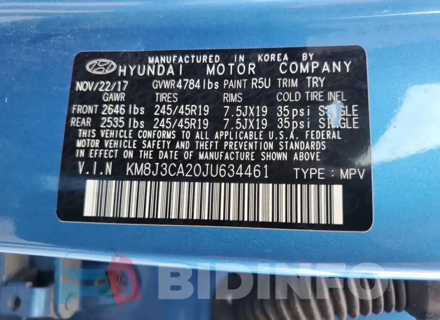 KM8J3CA20JU634461 Photo# 13