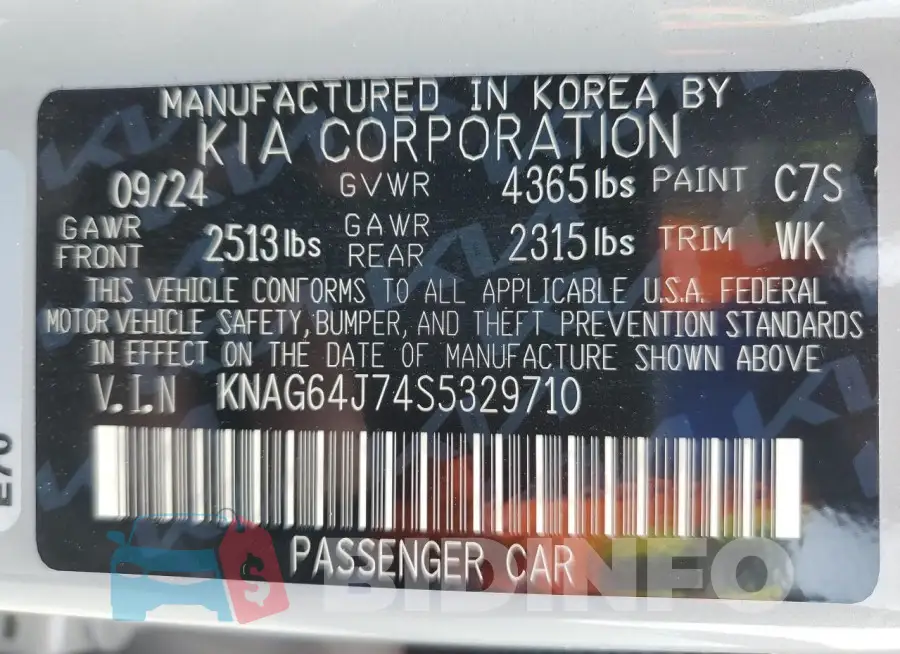 KNAG64J74S5329710 Photo# 13