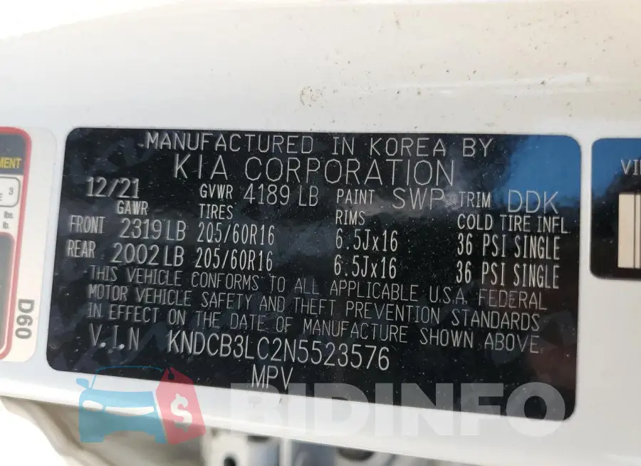 KNDCB3LC2N5523576 Photo# 13