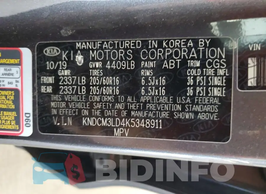 KNDCM3LD4K5348911 Photo# 13