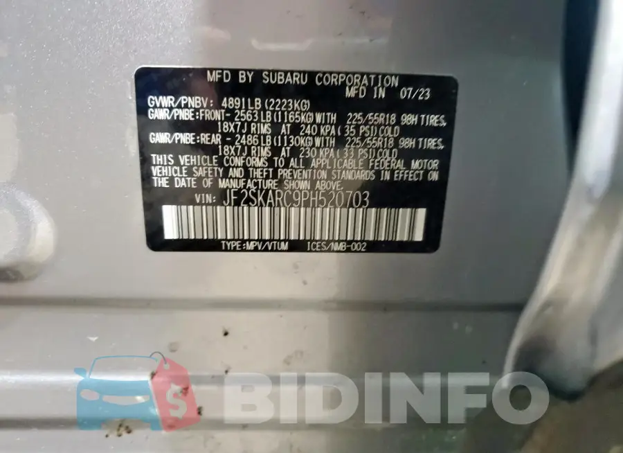 JF2SKARC9PH520703 Photo# 13
