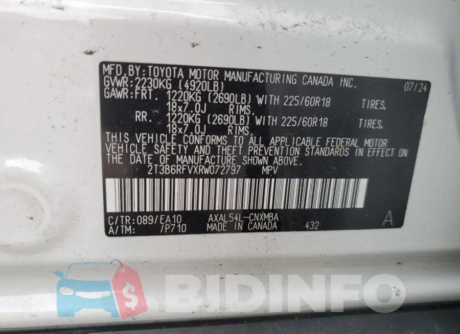 2T3B6RFVXRW072797 Photo# 14
