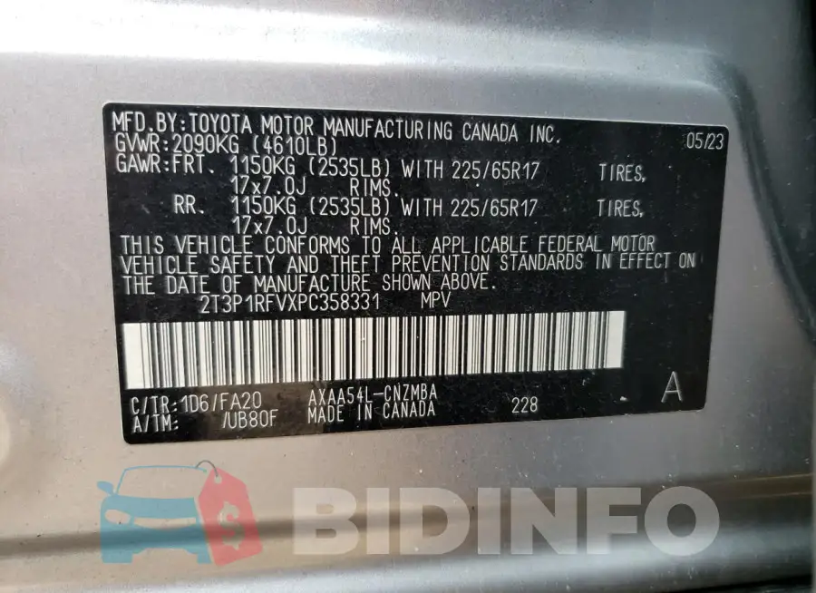 2T3P1RFVXPC358331 Photo# 14