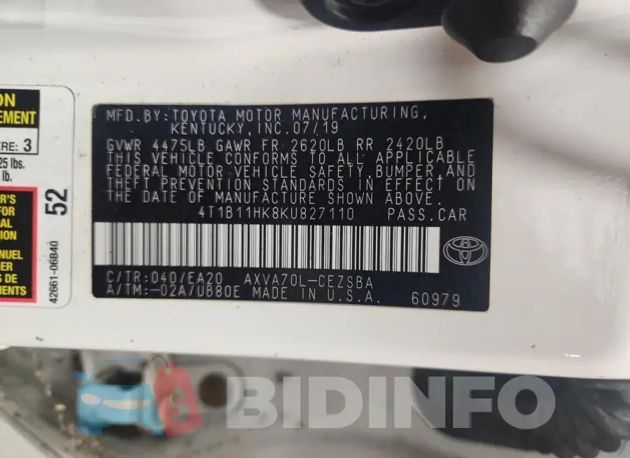 4T1B11HK8KU827110 Photo# 12