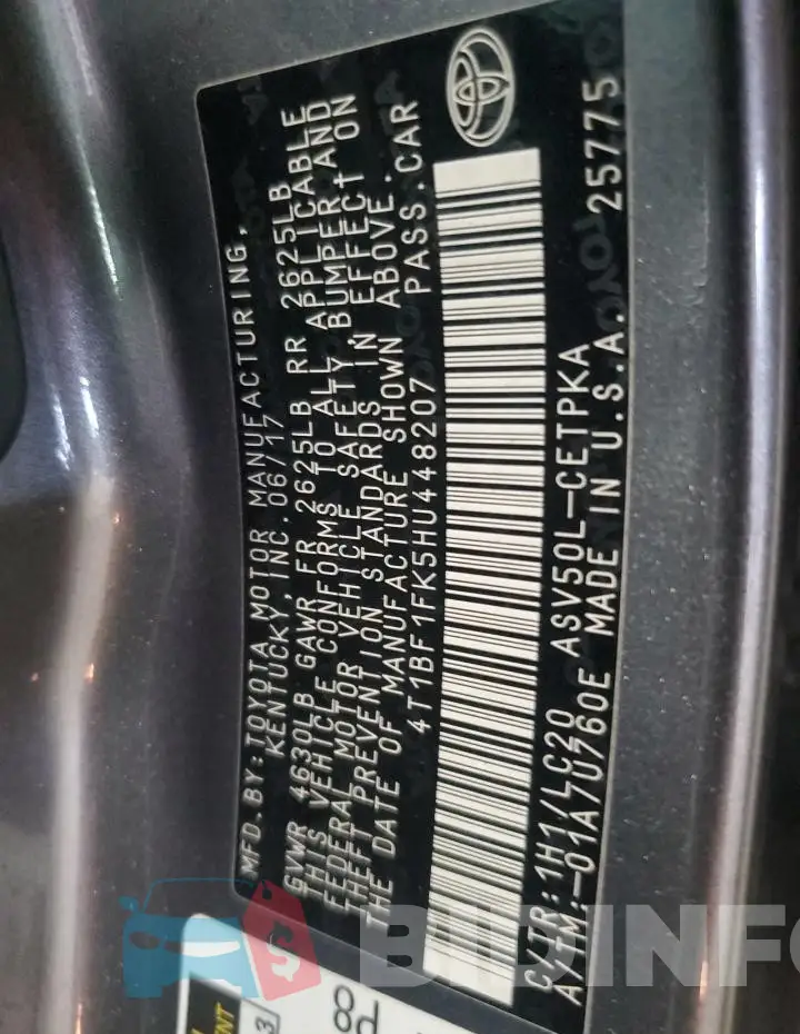 4T1BF1FK5HU448207 Photo# 13