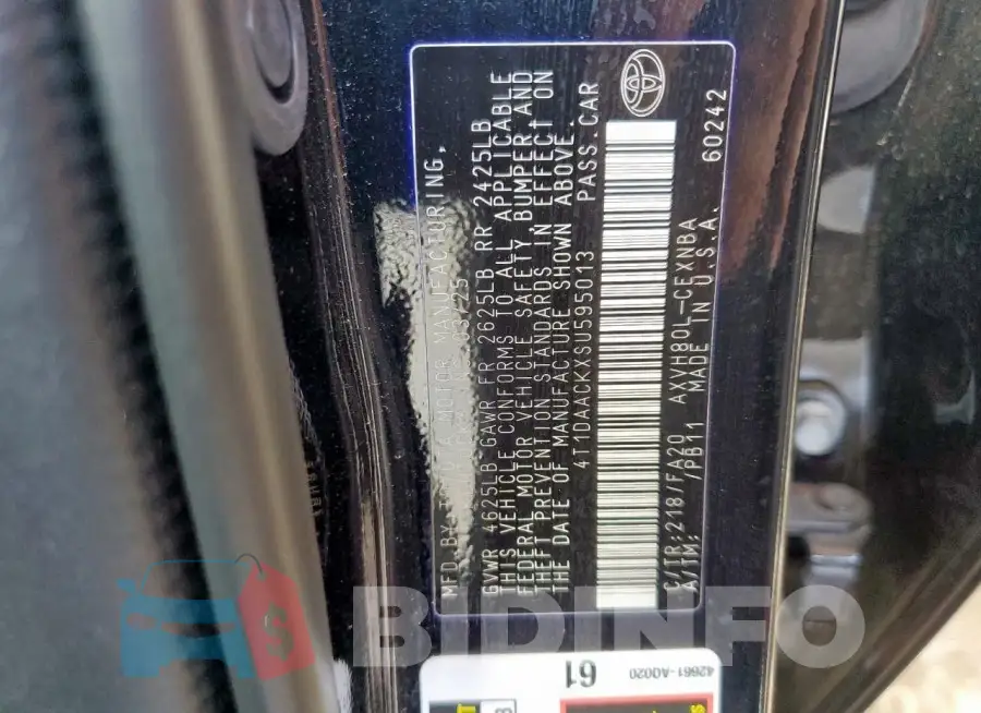 4T1DAACKXSU595013 Photo# 13