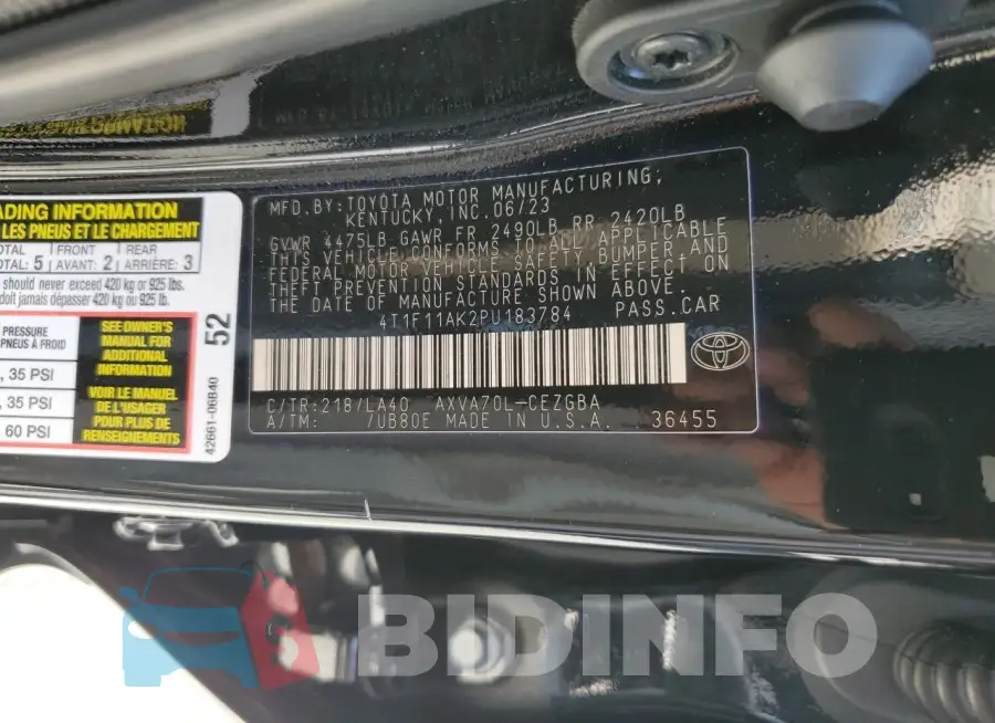 4T1F11AK2PU183784 Photo# 13
