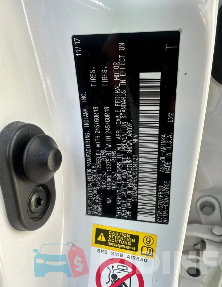 5TDZARFH5JS034021 Photo# 10