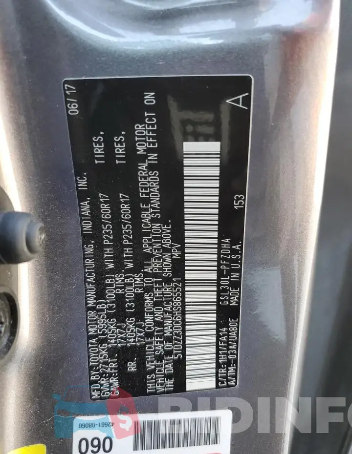 5TDZZ3DC6HS865521 Photo# 13