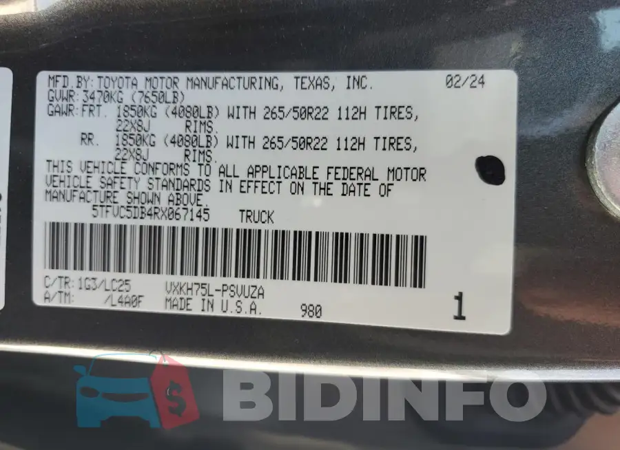 5TFVC5DB4RX067145 Photo# 13