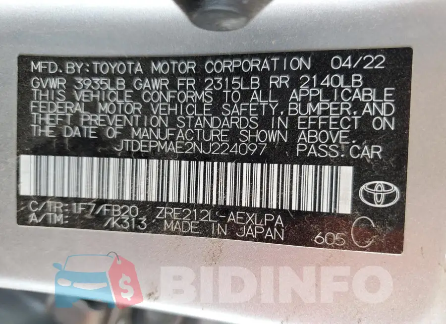 JTDEPMAE2NJ224097 Photo# 12