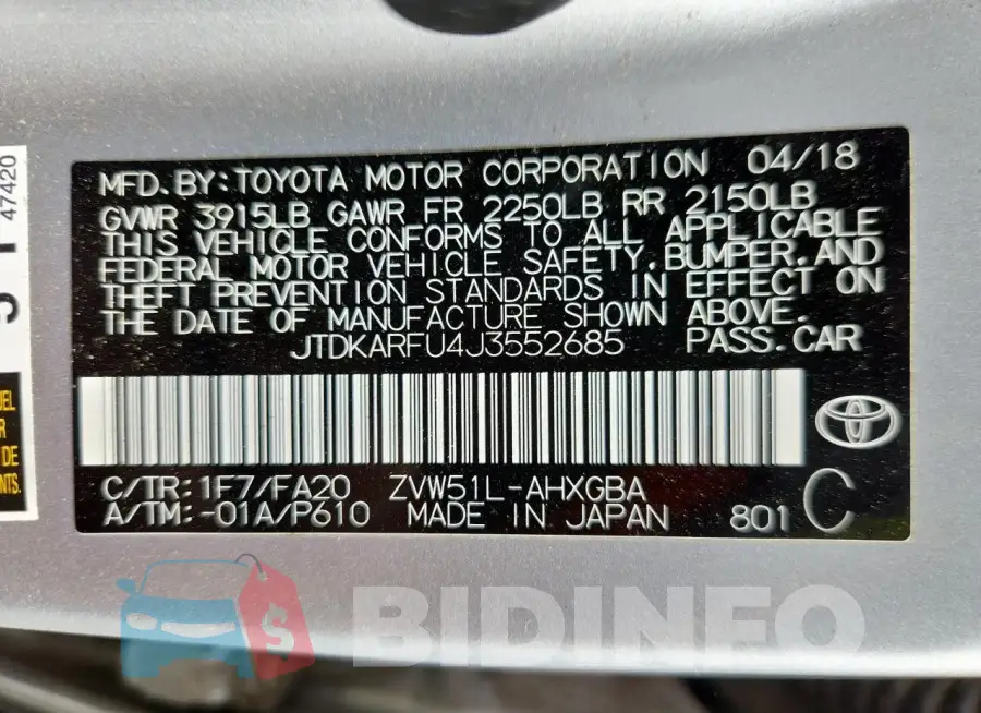 JTDKARFU4J3552685 Photo# 12