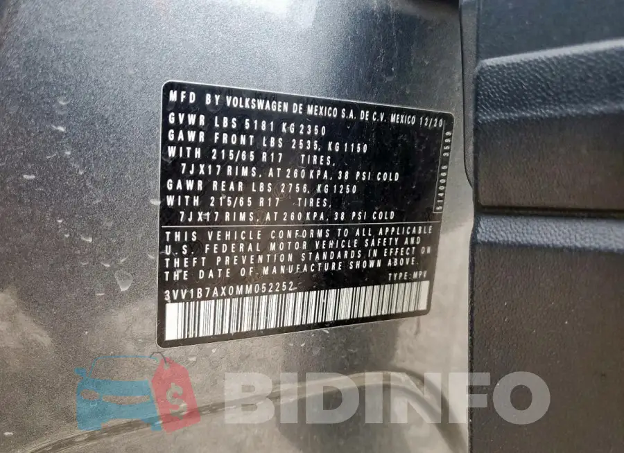 3VV1B7AX0MM052252 Photo# 13