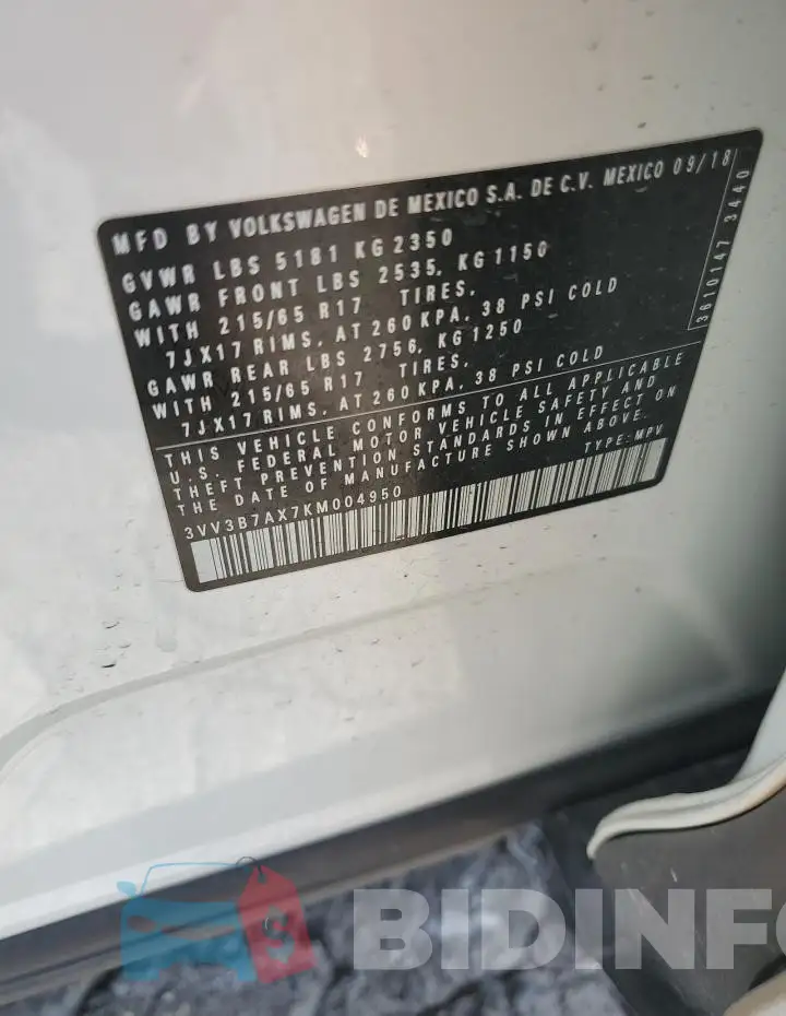3VV3B7AX7KM004950 Photo# 14