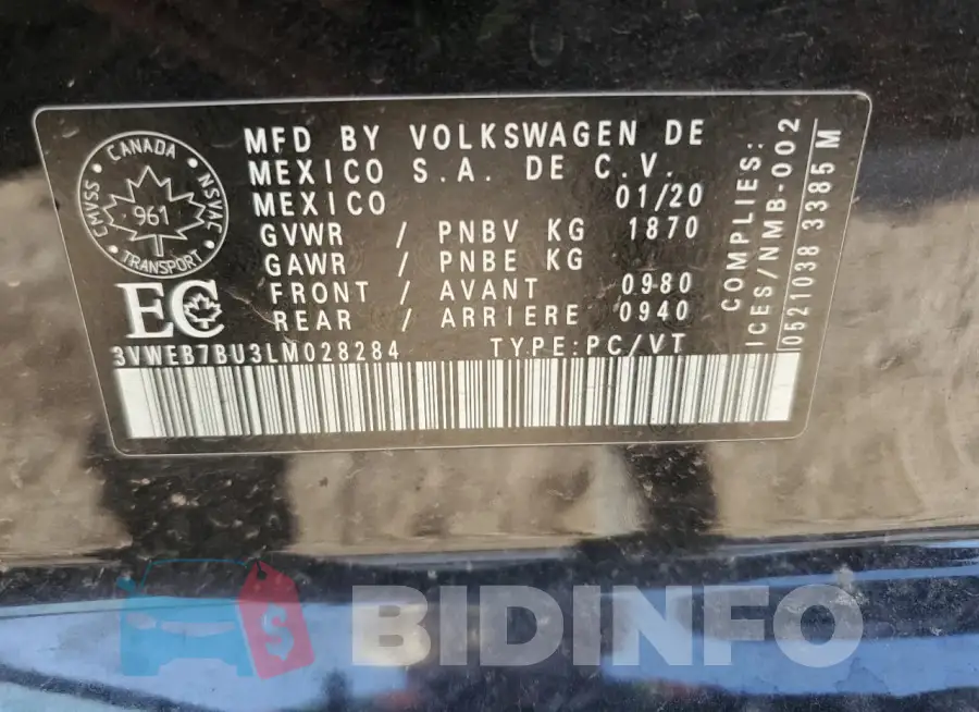 3VWEB7BU3LM028284 Photo# 12