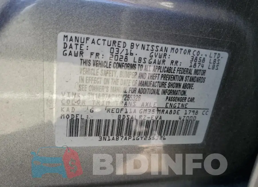 3N1AB7AP1GY255326 Photo# 12