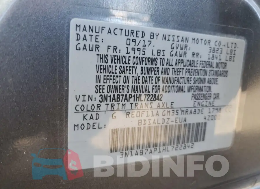 3N1AB7AP1HL722842 Photo# 13
