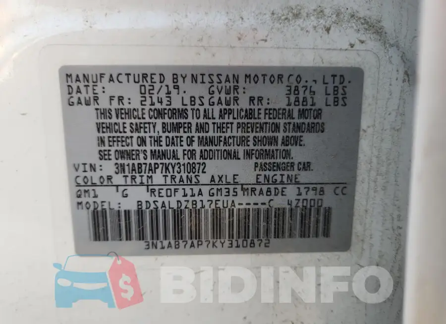 3N1AB7AP7KY310872 Photo# 13