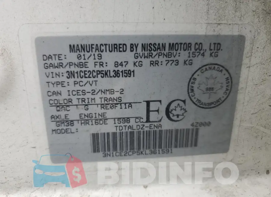 3N1CE2CP5KL361591 Photo# 13