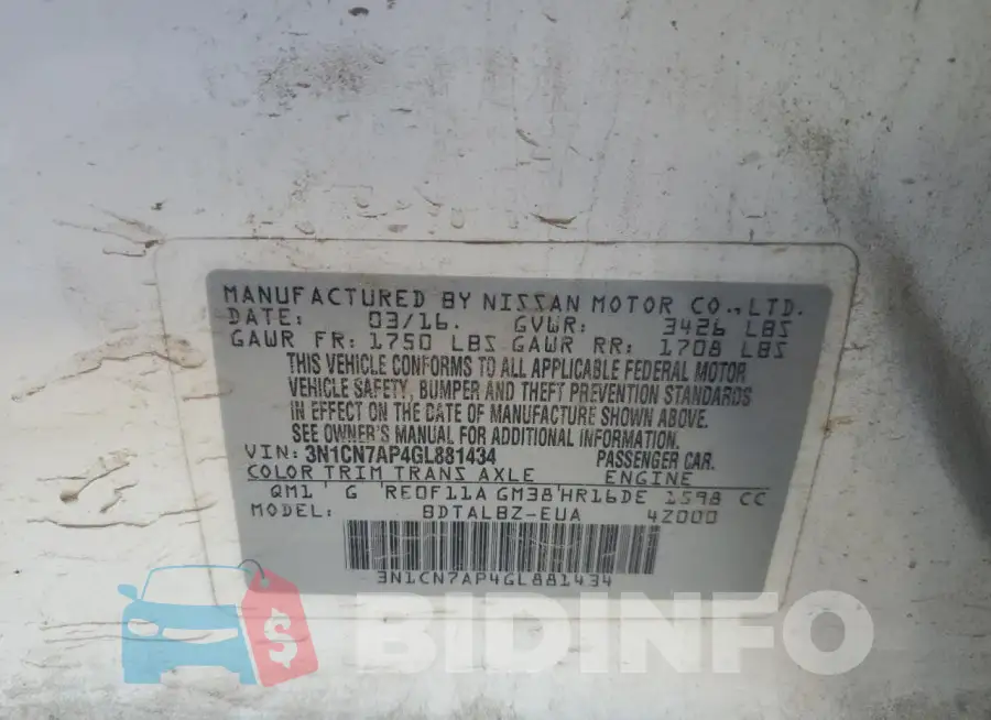 3N1CN7AP4GL881434 Photo# 13