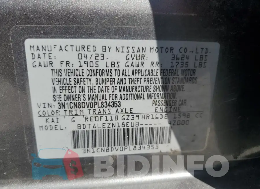 3N1CN8DV0PL834353 Photo# 12