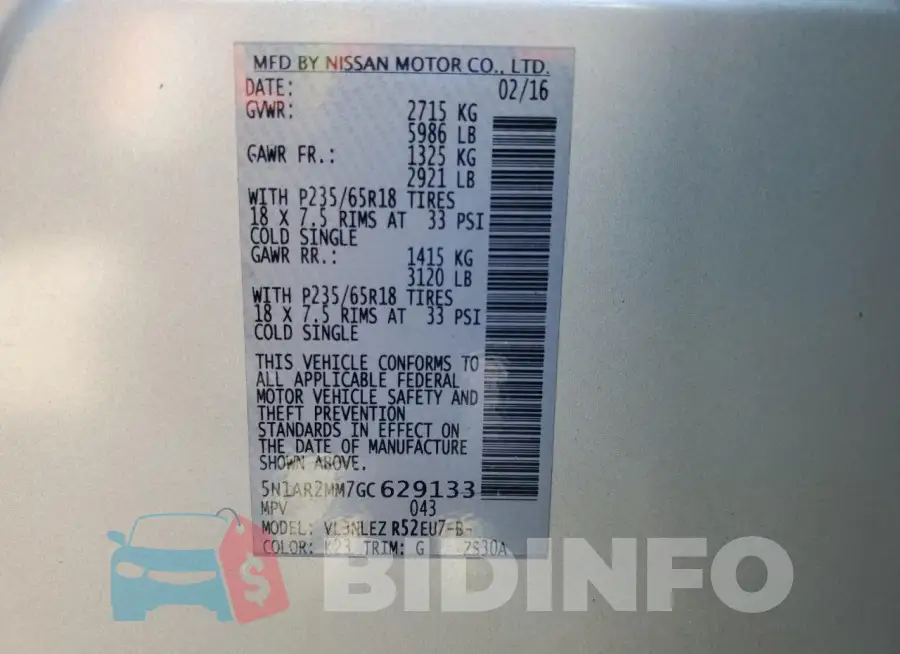 5N1AR2MM7GC629133 Photo# 13