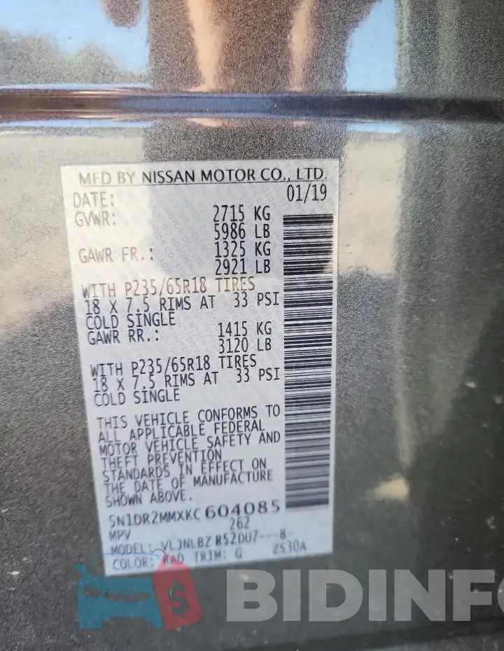 5N1DR2MMXKC604085 Photo# 13
