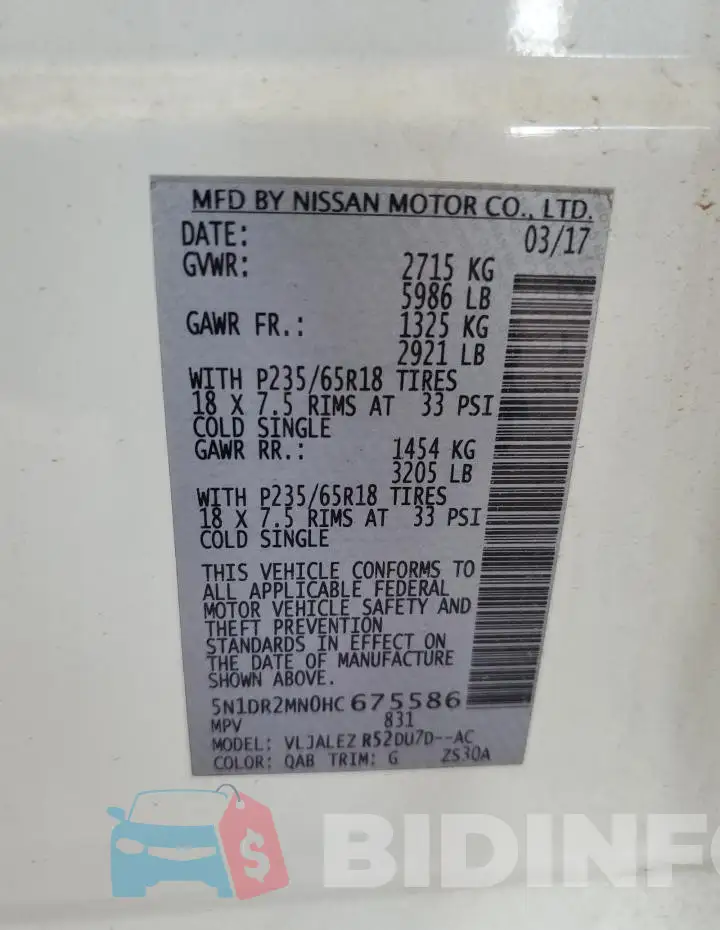 5N1DR2MN0HC675586 Photo# 13