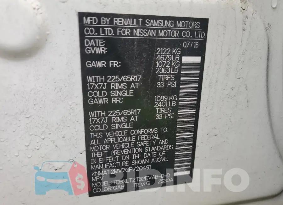 KNMAT2MV7GP720491 Photo# 13