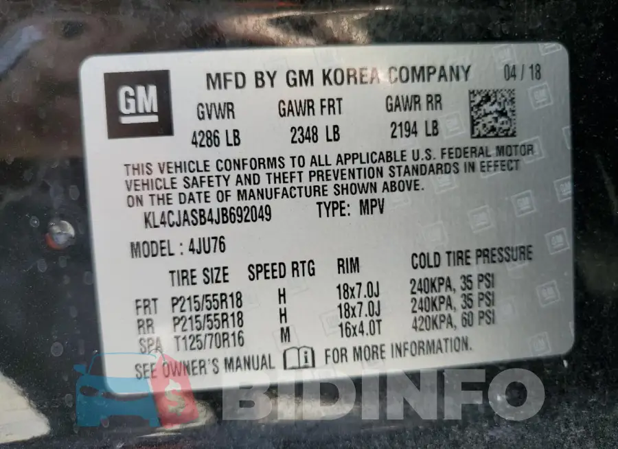 KL4CJASB4JB692049 Photo# 14