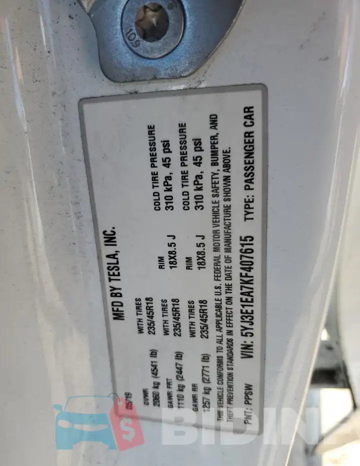5YJ3E1EA7KF407615 Photo# 13