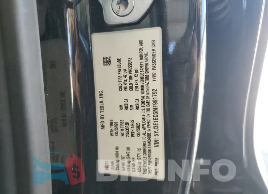 5YJ3E1EC5MF991792 Photo# 12