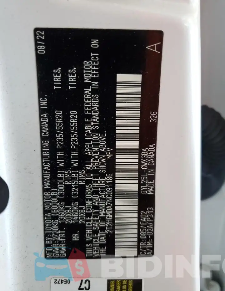 2T2HGMDA7NC091186 Photo# 13