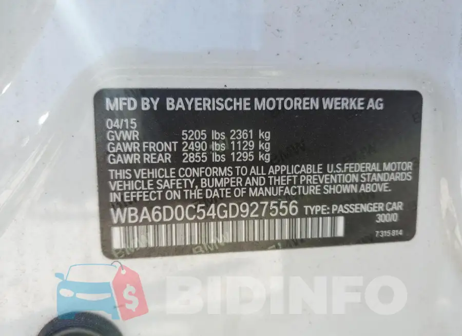 WBA6D0C54GD927556 Photo# 12