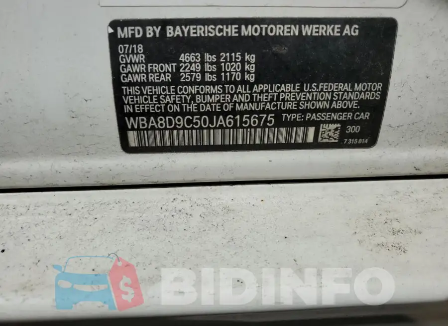WBA8D9C50JA615675 Photo# 12